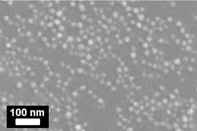 Dispersed silica nanoparticles in a rubber matrix (electron microscope image).